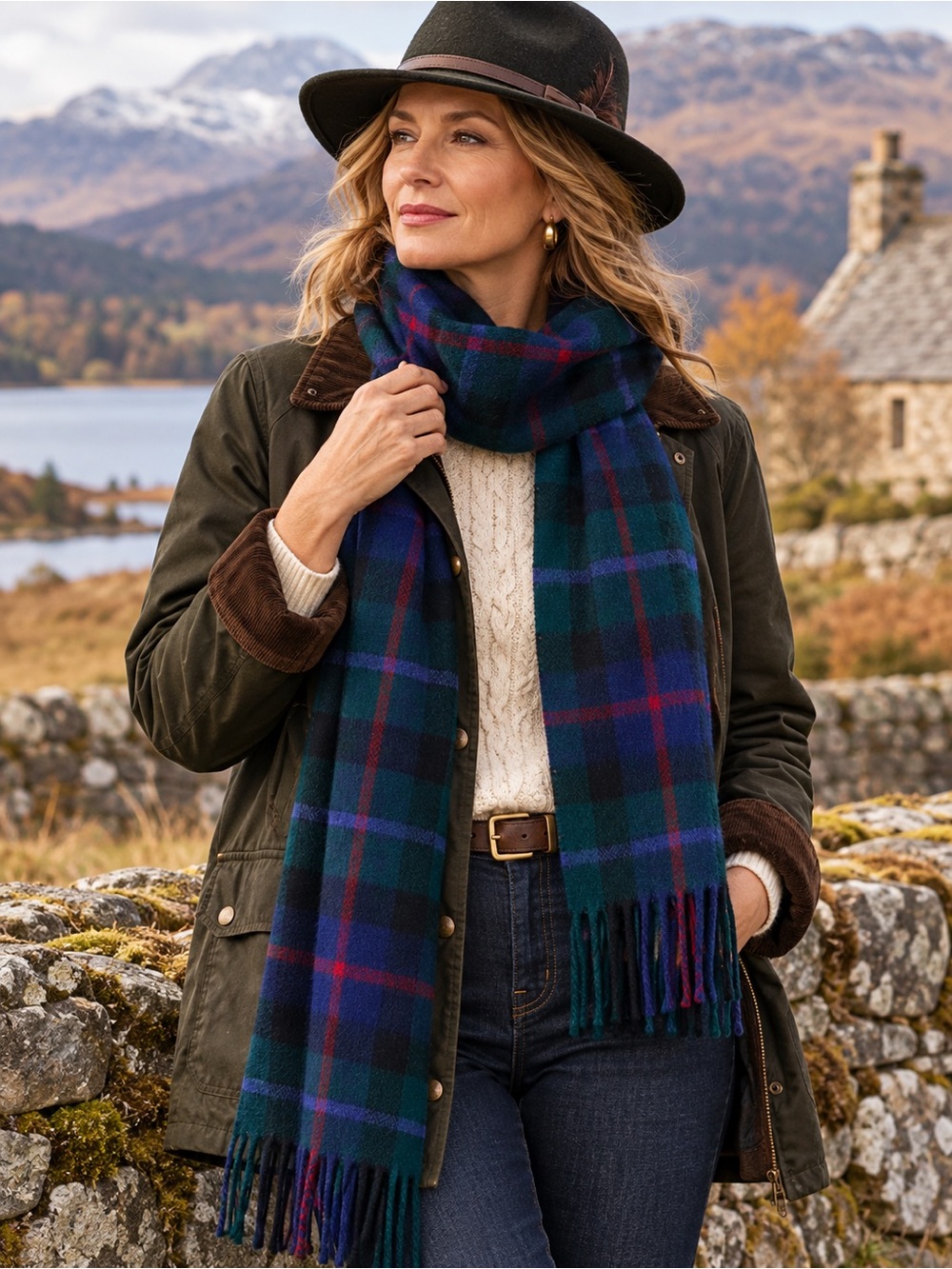 NWT James Pringle Weavers Campbell of Cawdor 100% Wool Tartan Scarf Scotland